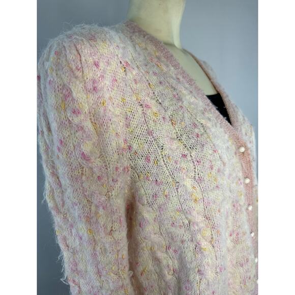 American vintage OOAK hand knit Mohair cardigan in shades of pink size medium - Picture 11 of 12